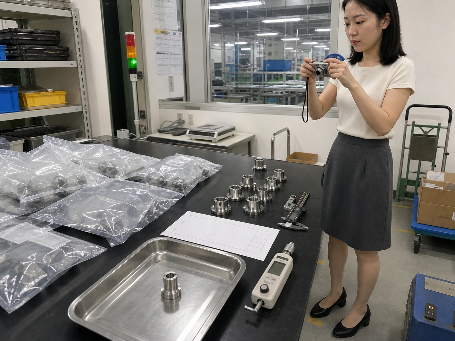 精密不锈钢件来料样品、包装和检验位置记录现场