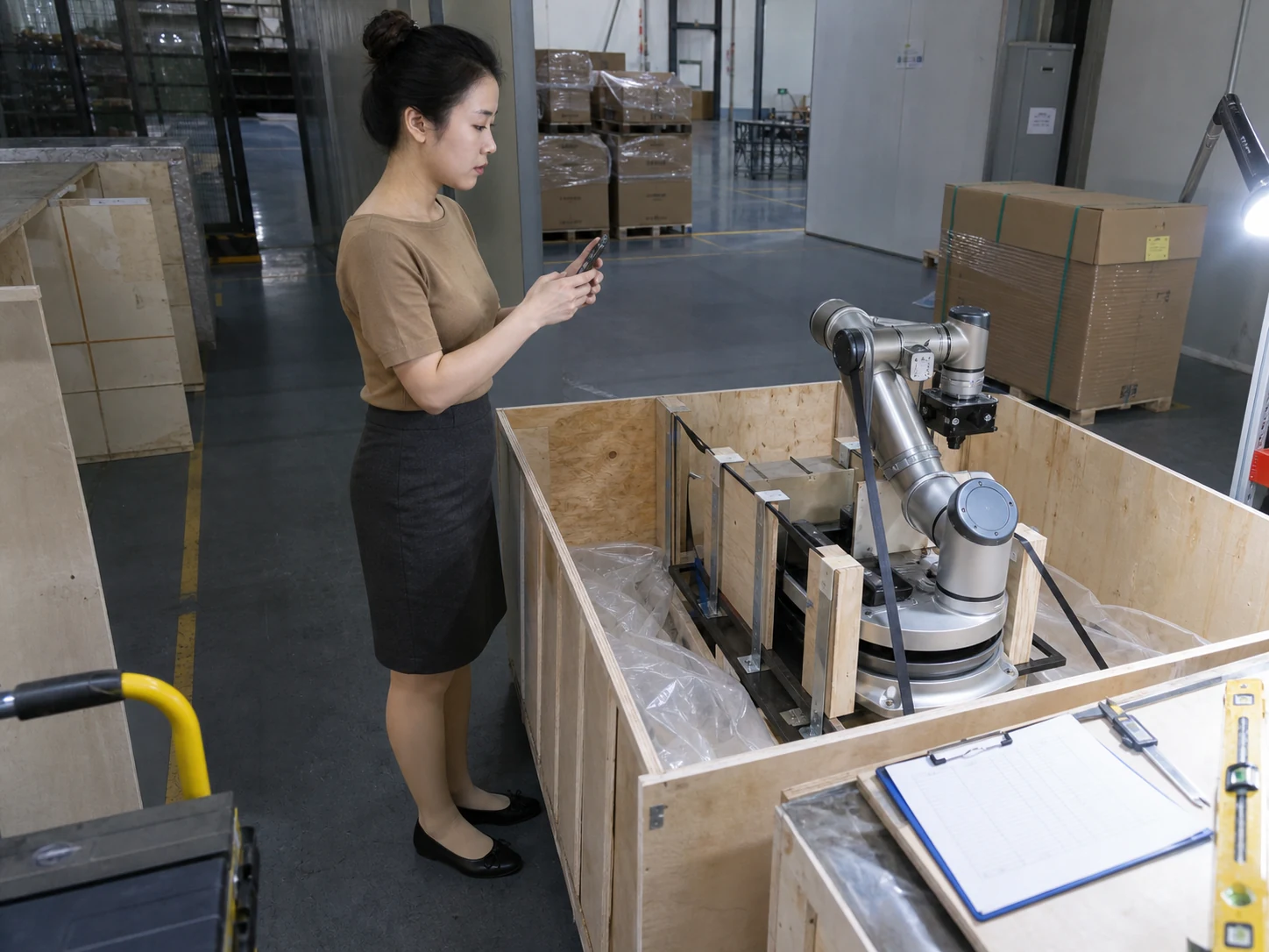 精密工业机器人装车前核对包装、底座接口和交接责任