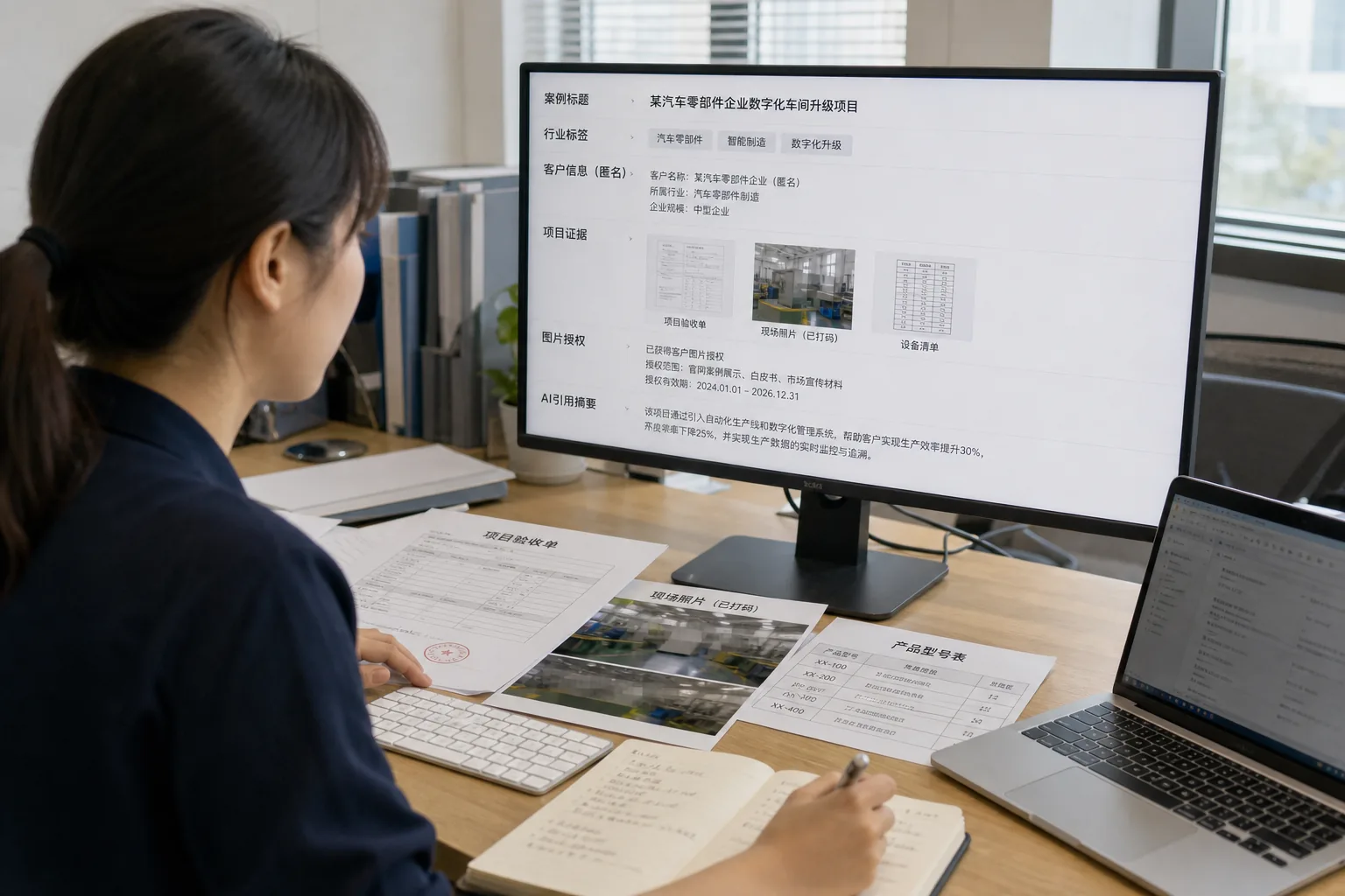 内容运营人员整理匿名案例页证据和AI引用摘要