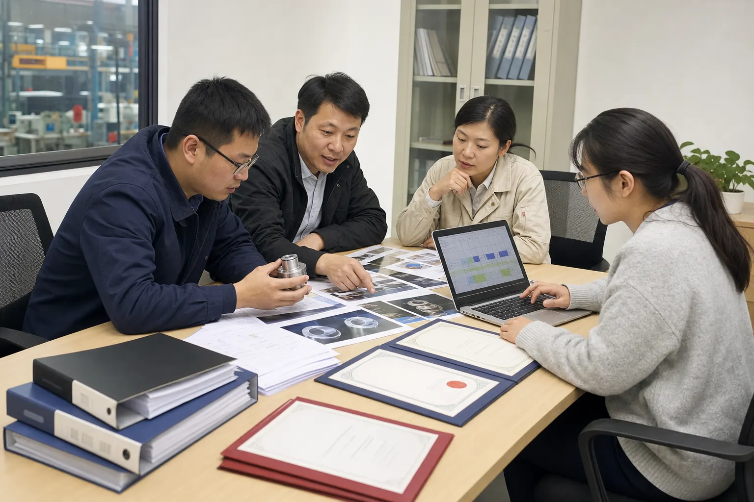 产品、销售、质量与网站运营人员核对工厂官网建设资料